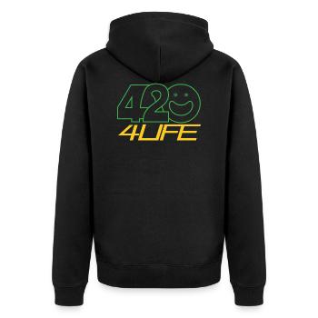 420 FÜR DAS LEBEN - Unisex Premium Bio Zip Hoodie - Schwarz - Hinten - Nico (187cm)