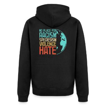Antifa Gegen Nazis | Gegen Rassismus Geschenkideen - Unisex Premium Bio Zip Hoodie - Schwarz - Hinten - Nico (187cm)