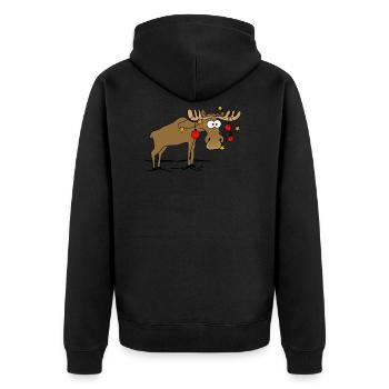 Elch mit Weihnachtsschmuck - Unisex Premium Bio Zip Hoodie - Schwarz - Hinten - Nico (187cm)