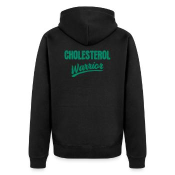 Cholesterol Fighter Funny saying statins fat - Unisex Premium Organic Zip Hoodie - black - Back - Nico (187cm)