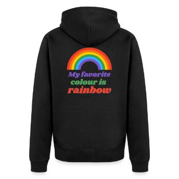Regenbogen - Unisex Premium Bio Zip Hoodie - Schwarz - Hinten - Nico (187cm)