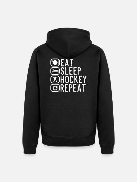 Eat Sleep Hockey Repeat Silhouette Gift - Ekologiczna rozpinana bluza z kapturem Premium unisex - czarny