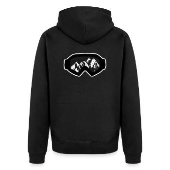 Skibrille mit Bergen - Unisex Premium Bio Zip Hoodie - Schwarz - Hinten - Nico (187cm)