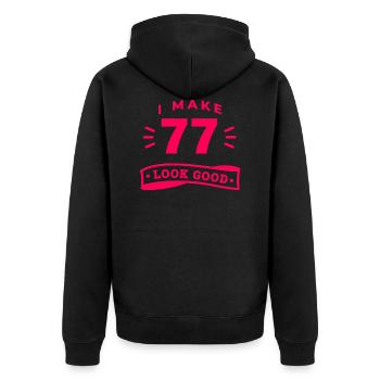 77e anniversaire en disant une drôle de devise - Veste à capuche bio Premium Unisexe - noir - Dos - Nico (187cm)