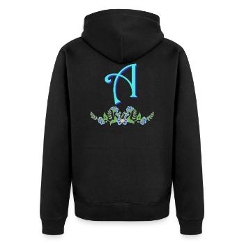 flower blue a - Unisex Premium Organic Zip Hoodie - black - Back - Nico (187cm)