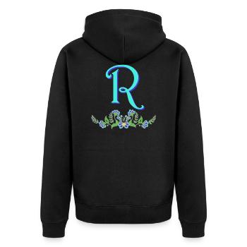 flower blue r - Unisex Premium Organic Zip Hoodie - black - Back - Nico (187cm)