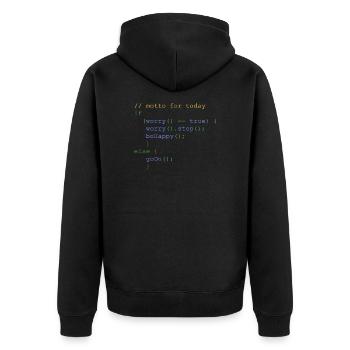php code don' t worry be happy nerdshirt - Unisex Premium Organic Zip Hoodie - black - Back - Nico (187cm)