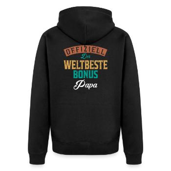 Offiziell der Weltbeste Bonus Papa Geschenk - Unisex Premium Bio Zip Hoodie - Schwarz - Hinten - Nico (187cm)