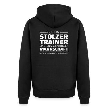 Ich bin stolzer Trainer Coach Geschenk - Unisex Premium Bio Zip Hoodie - Schwarz - Hinten - Nico (187cm)