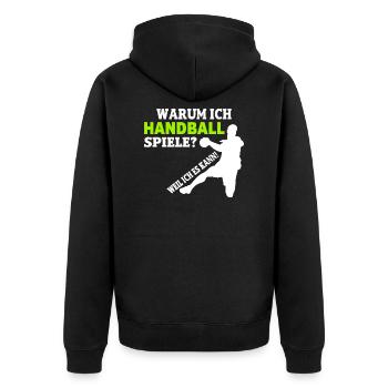 Warum ich Hanball Spiele Handballer Geschenk - Unisex Premium Bio Zip Hoodie - Schwarz - Hinten - Nico (187cm)