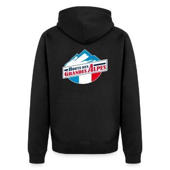 Route des Grandes Alpes 1 - Unisex Premium Organic Zip Hoodie - black - Back - Nico (187cm)