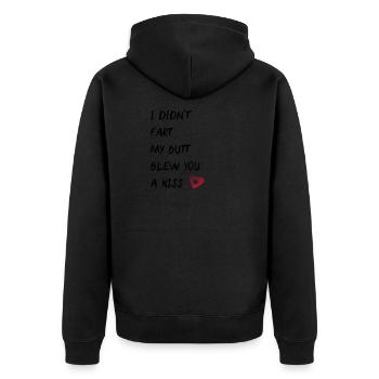 Lustige Sprüche Blähungen - Unisex Premium Bio Zip Hoodie - Schwarz - Hinten - Nico (187cm)