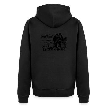 You never walk alone - Unisex Premium Bio Zip Hoodie - Schwarz - Hinten - Nico (187cm)
