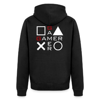 Gamer - Unisex Premium Bio Zip Hoodie - Schwarz - Hinten - Nico (187cm)