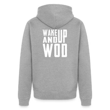 Wake Up And WOD - Veste à capuche bio Premium Unisexe - gris chiné - Dos - Nico (187cm)