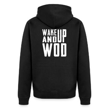 Wake Up And WOD - Unisex Premium Organic Zip Hoodie - black - Back - Nico (187cm)