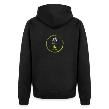 Shaolin Kung Fu Kanji Kreis - Unisex Premium Bio Zip Hoodie - Schwarz - Hinten - Nico (187cm)