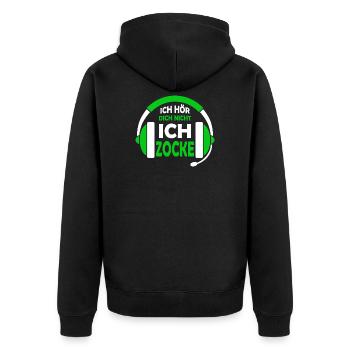 Ich Zocke Zocken Zocker Gamen - Unisex Premium Bio Zip Hoodie - Schwarz - Hinten - Nico (187cm)