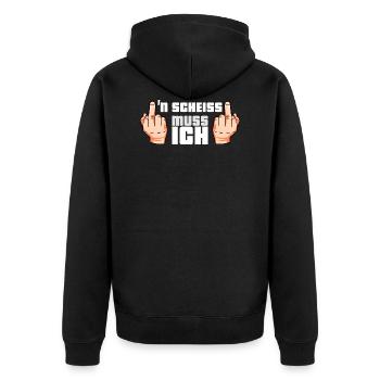 N Scheiss muss ich - Unisex Premium Bio Zip Hoodie - Schwarz - Hinten - Nico (187cm)