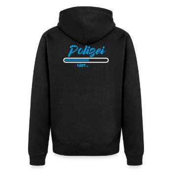 Polizei lädt Bitte warten Geschenk - Unisex Premium Bio Zip Hoodie - Schwarz - Hinten - Nico (187cm)