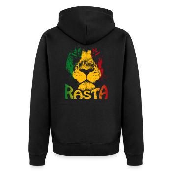 Rasta Lion Lionhead Reggae Rastafari Jamaica - Unisex Premium Bio Zip Hoodie - Schwarz - Hinten - Nico (187cm)