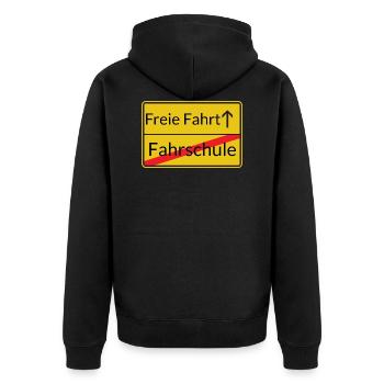 Führerschein bestanden Geschenk Fahrschule Spruch - Unisex Premium Bio Zip Hoodie - Schwarz - Hinten - Nico (187cm)