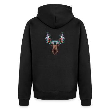 Hirsch. Geweih. Blumen. - Unisex Premium Bio Zip Hoodie - Schwarz - Hinten - Nico (187cm)