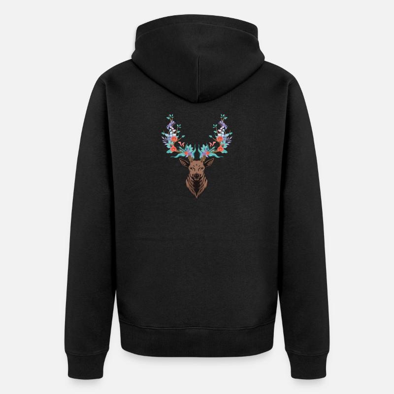 Hirsch. Antlers. Fleurs. - Veste à capuche bio Premium Unisexe - noir