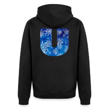 blaues winter u - Unisex Premium Bio Zip Hoodie - Schwarz - Hinten - Nico (187cm)