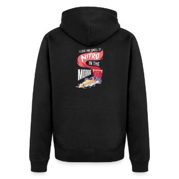 DRAG RACING Love the smell of Nitro in the morning - Unisex Premium Bio Zip Hoodie - Schwarz - Hinten - Nico (187cm)
