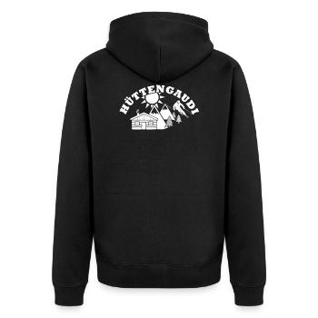 Hüttengaudi - Unisex Premium Bio Zip Hoodie - Schwarz - Hinten - Nico (187cm)