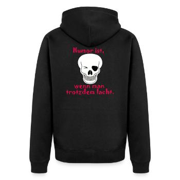 humor ist wenn man trotzdem lacht - Unisex Premium Bio Zip Hoodie - Schwarz - Hinten - Nico (187cm)