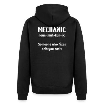 Mechanic Tshirt Funny - Unisex Premium Bio Zip Hoodie - Schwarz - Hinten - Nico (187cm)