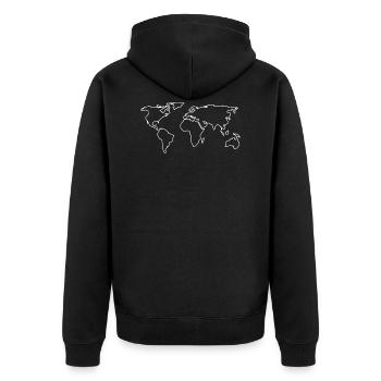 World Map - Travel - Geography - Unisex Premium Organic Zip Hoodie - black - Back - Nico (187cm)