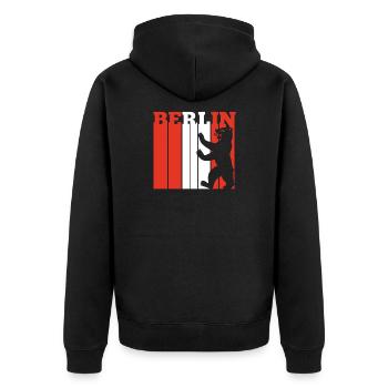 Berlin mit Berliner Bär - Unisex Premium Bio Zip Hoodie - Schwarz - Hinten - Nico (187cm)