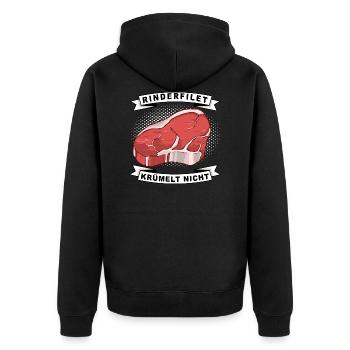 Rinderfilet krümelt nicht Spruch - Unisex Premium Bio Zip Hoodie - Schwarz - Hinten - Nico (187cm)