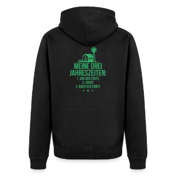 Meine drei Jahreszeiten Ernte Bauer Landwirt - Unisex Premium Bio Zip Hoodie - Schwarz - Hinten - Nico (187cm)