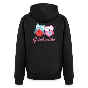 Geschwister Eulen - Unisex Premium Bio Zip Hoodie - Schwarz - Hinten - Nico (187cm)