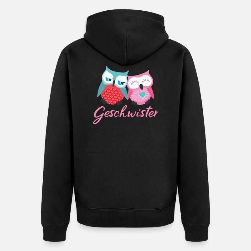 Geschwister Eulen - Unisex Premium Bio Zip Hoodie - Schwarz