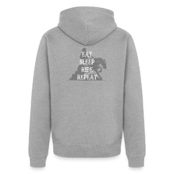 Eat Sleep Ride Repeat Sliding Stop Westernreiten - Unisex Premium Bio Zip Hoodie - Grau meliert - Hinten - Nico (187cm)