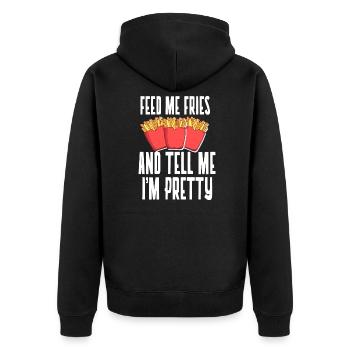 Pommes Frites Pommfritz Fritten Imbiss Fries - Unisex Premium Bio Zip Hoodie - Schwarz - Hinten - Nico (187cm)