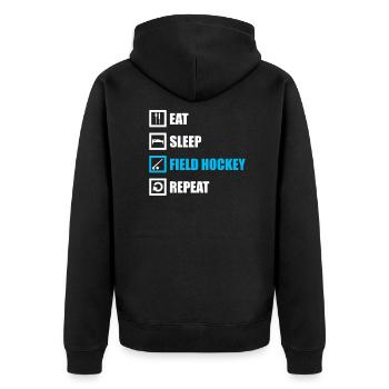 Feldhockey Field Hockey Hallenhockey Hockeysport - Unisex Premium Bio Zip Hoodie - Schwarz - Hinten - Nico (187cm)