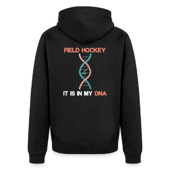 Feldhockey Field Hockey Hallenhockey Hockeysport - Unisex Premium Bio Zip Hoodie - Schwarz - Hinten - Nico (187cm)