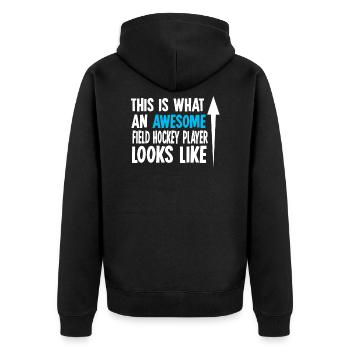 Feldhockey Field Hockey Hallenhockey Hockeysport - Unisex Premium Bio Zip Hoodie - Schwarz - Hinten - Nico (187cm)