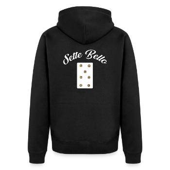 Sette Bello - Goldene Sieben - Sizilien Design - Unisex Premium Bio Zip Hoodie - Schwarz - Hinten - Nico (187cm)