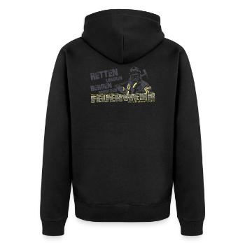 Feuerwehr I Mehr als ein Hobby I Notruf 112 - Unisex Premium Bio Zip Hoodie - Schwarz - Hinten - Nico (187cm)