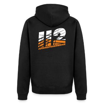 Jugendfeuerwehr I Notruf 112 I Kinderfeuerwehr - Unisex Premium Bio Zip Hoodie - Schwarz - Hinten - Nico (187cm)