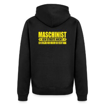 Feuerwehr I Maschinist streitet nicht - Unisex Premium Bio Zip Hoodie - Schwarz - Hinten - Nico (187cm)