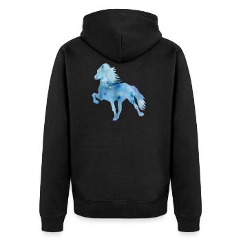 Islandpferd Watercolor blue - Unisex Premium Bio Zip Hoodie - Schwarz - Hinten - Nico (187cm)