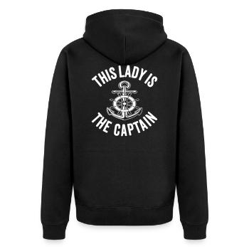 This Lady is the Captain - Unisex Premium Bio Zip Hoodie - Schwarz - Hinten - Nico (187cm)